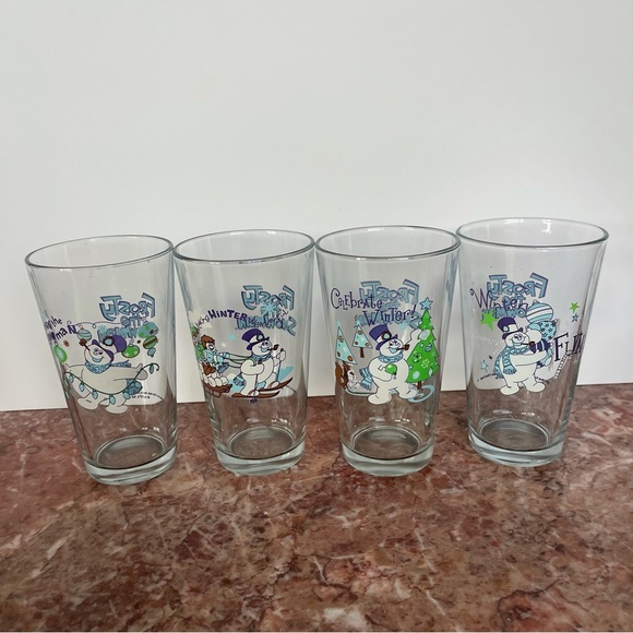 FROSTY THE SNOWMAN 4 Piece Glasses COLLECTOR'S SERIES THICK PINT GLASS SET 16oz - Picture 2 of 10